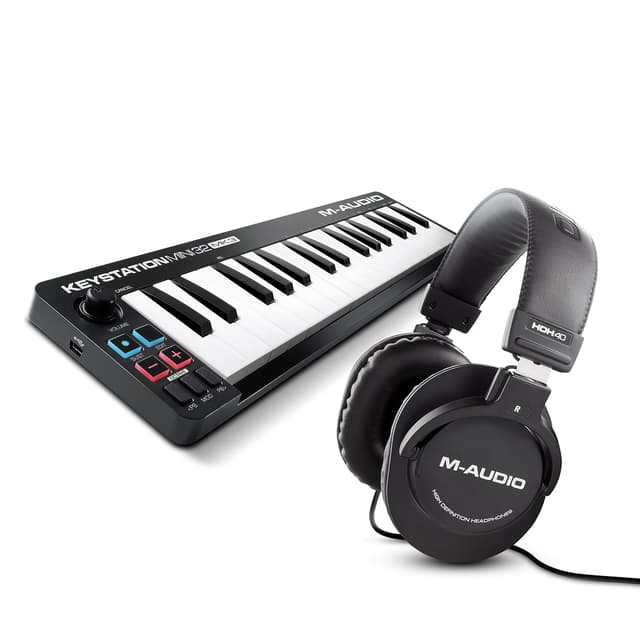 M-AUDIO Keystation Mini 32 MK3 MIDI Controller Bundle with Headphones for Studio Recording, Music Production, Podcasting, Streaming