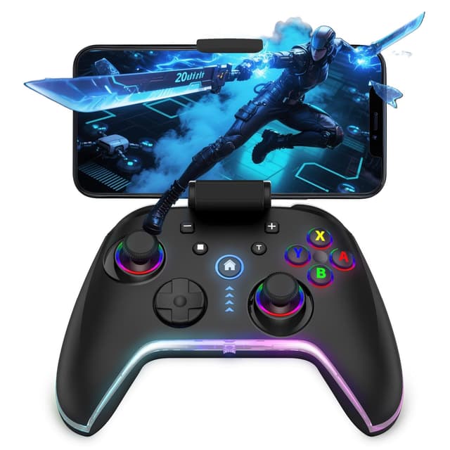 Bcofo Wireless Mobile Game Controller for iOS/iPhone/Android/Cell Phone/Switch/Laptop, Gaming Gamepad with Phone Clip for Gamers, Hall Effect Triggers, Wired PC Control, with RGB LED Lighting/Vibration/6-Axis Gyro/Turbo (Black)