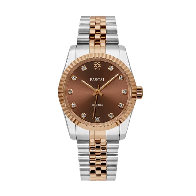 PASCAL Men's Timeless Classic Diamond Watch – Swiss Quartz Watch with Lab-Grown Diamonds, Sapphire Crystal, Elegant Dress Watch Gift,3 ATM Water Resistant,Fits 6.5"-9.5" Wrists (Cocoa Brown,36MM)