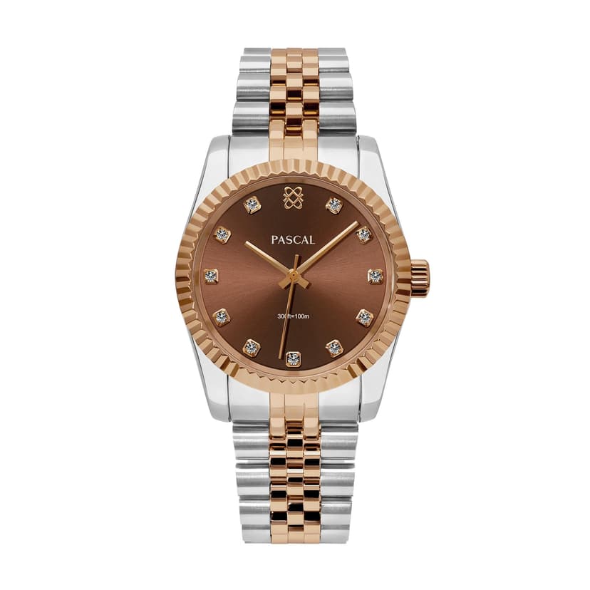 PASCAL Men's Timeless Classic Diamond Watch – Swiss Quartz Watch with Lab-Grown Diamonds, Sapphire Crystal, Elegant Dress Watch Gift,3 ATM Water Resistant,Fits 6.5"-9.5" Wrists (Cocoa Brown,36MM)
