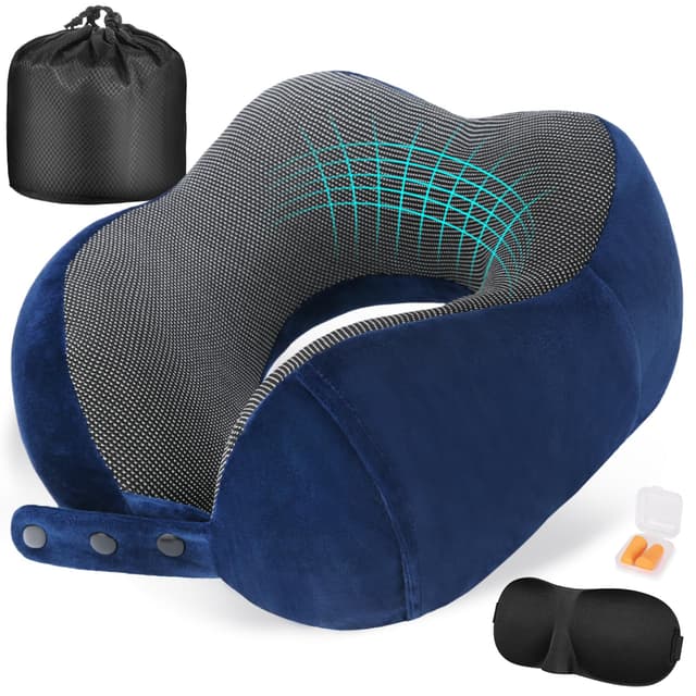 Cirorld Neck Pillow for Traveling, Travel Pillows for Airplanes,100% Pure Memory Foam Travel Neck Pillow, Adjustable Flight Pillow, Portable Plane Accessories with Eye Mask, Earplugs, Carry Bag