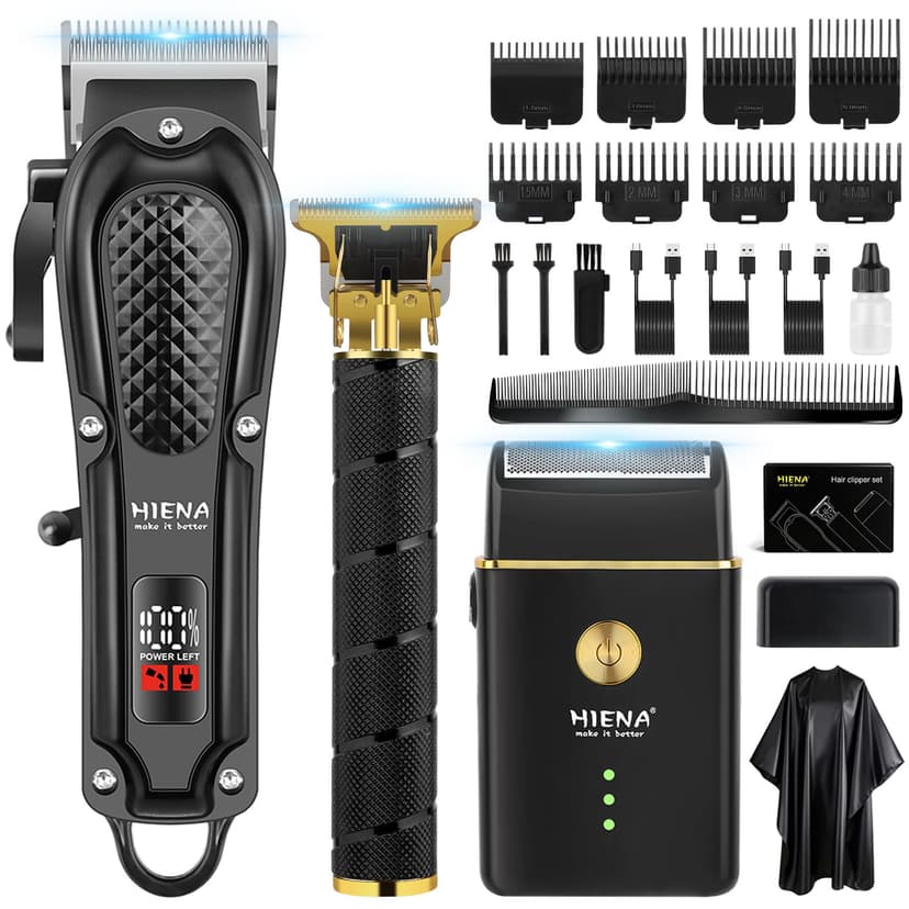 HIENA PRO Hair Clippers for Men Professional, Cordless Barber Clipper T-Blade Beard/Hair Trimmer Foil Shaver Full Barber Set, Electric Men's Hair Cutting Kit with 8 Guide Combs