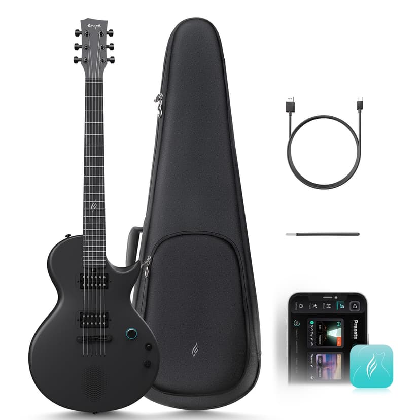Enya Electric Guitar Nova Go Sonic Smart Electric Carbon Fiber Guitarra with 10W Wireless Speaker, Onboard Presets, All-in-One Portable Rig for Street Performers & Home Studios, Black, 2-Year Warranty