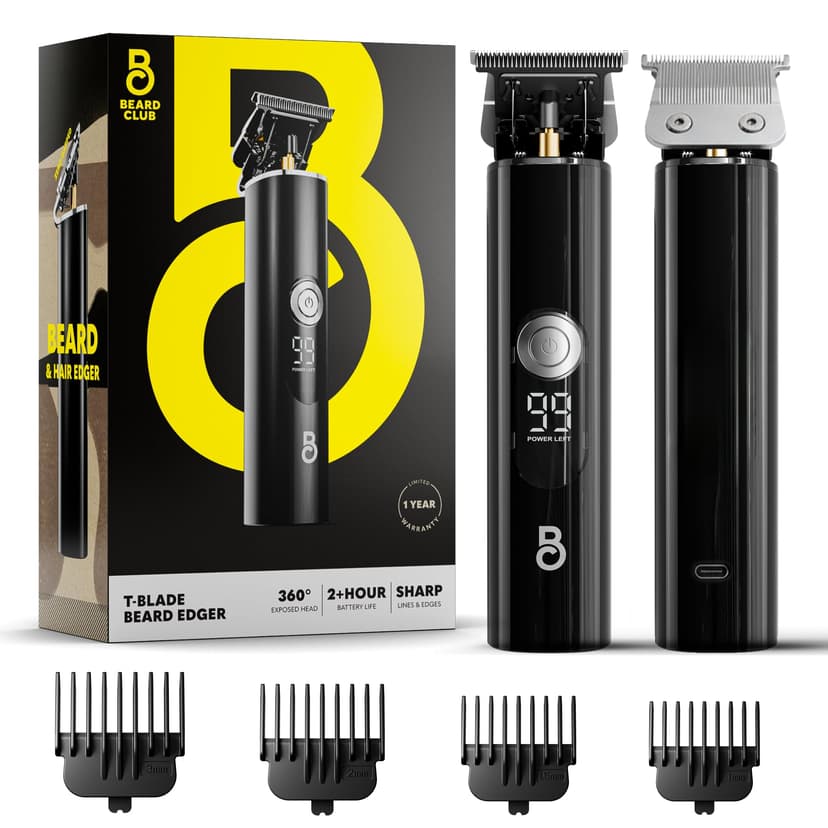 The Beard Club Professional T-Blade Beard Trimmer for Men LT - Barber Electric Shaver, Mustache & Hair Clippers for Men Zero Gapped Cordless Buzzer Hair Trimmer & T Liner - Edger Line Up Grooming Kit