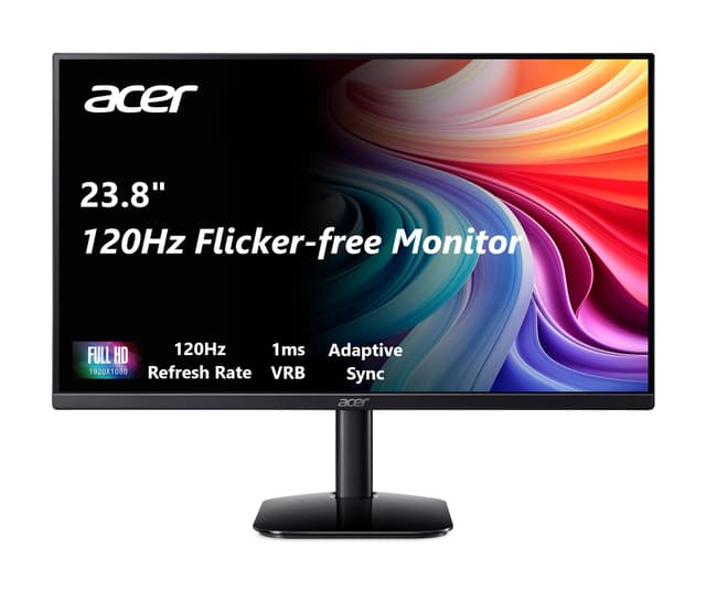 acer KB242Y - 23.8 Inch IPS Zero-Frame Full HD (1920 x 1080) Monitor | Tilt | Up to 120Hz Refresh | 1ms (VRB) | sRGB 99% | HDMI & VGA Ports | Adaptive-Sync Support (FreeSync Compatible)