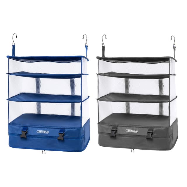 TABITORA Portable Hanging Travel Shelves Bag Packing Cube Organizer Suitcase Storage Large Capacity blue+grey XL