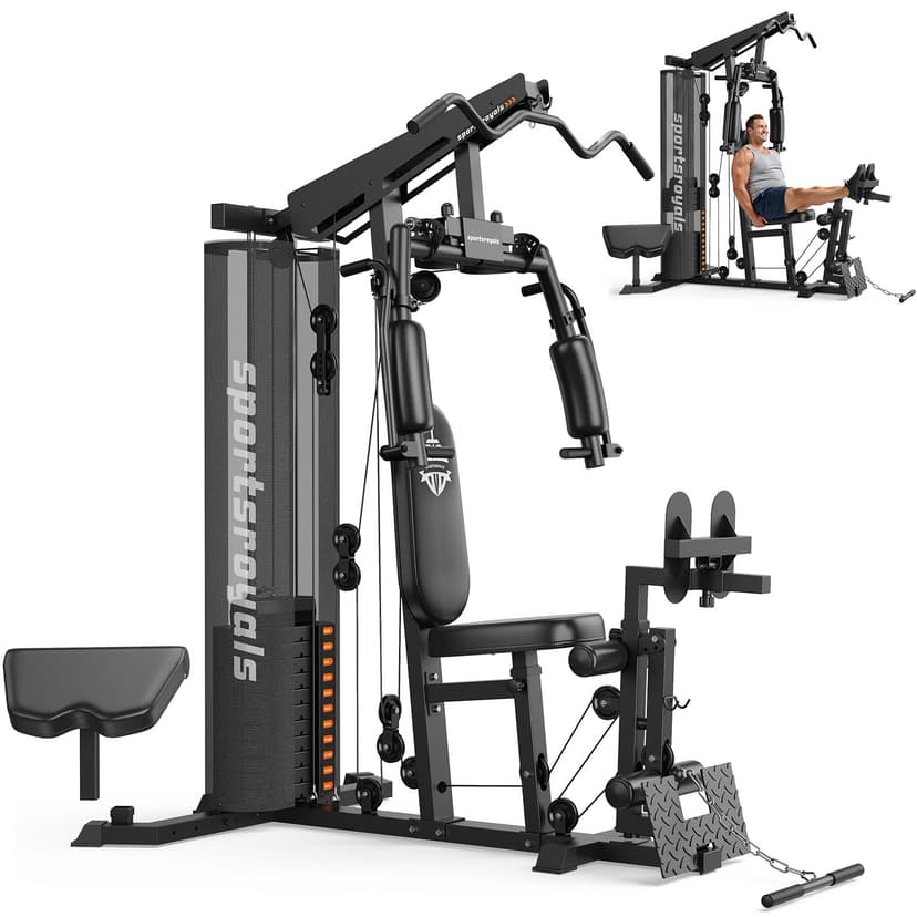 Sportsroyals Home Gym Equipment, 150LBS Weight Stack, Full Body Workout Machine with Pulley System for Strength Training (Ink Black)