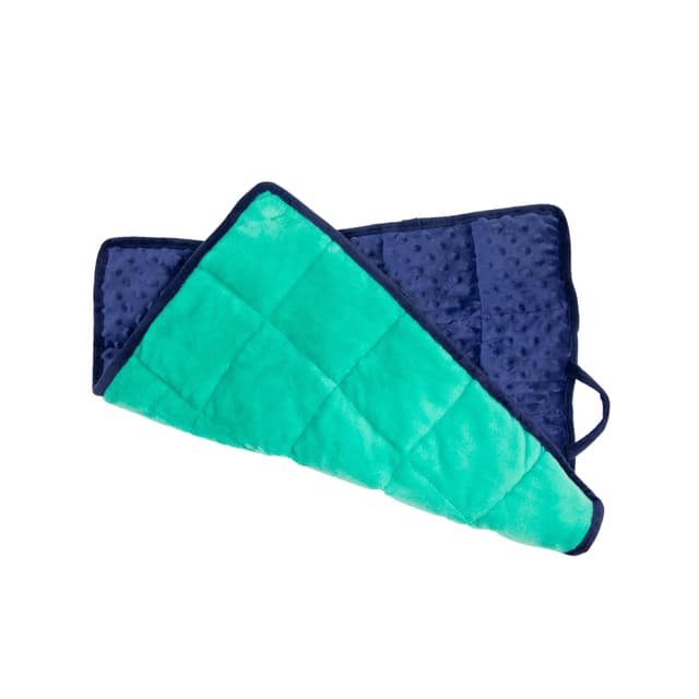 Bouncyband Soft Dual Texture Portable Fleece Calming Pressure Blanket – 5lb, 21” x 19”, Blue/Green Blanket for Children Aged 3+ – Sensory Aid Enables Focus During The Day & Better Sleep at Night