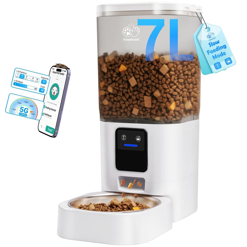 Automatic Cat Feeder with 5G WiFi: Automatic Dog Feeder with Slow Feed & Smart APP Control, 7L Timed Auto Cat Food Dispenser with Alexa for Pets, Detachable for Easy Cleaning - 29 Cups