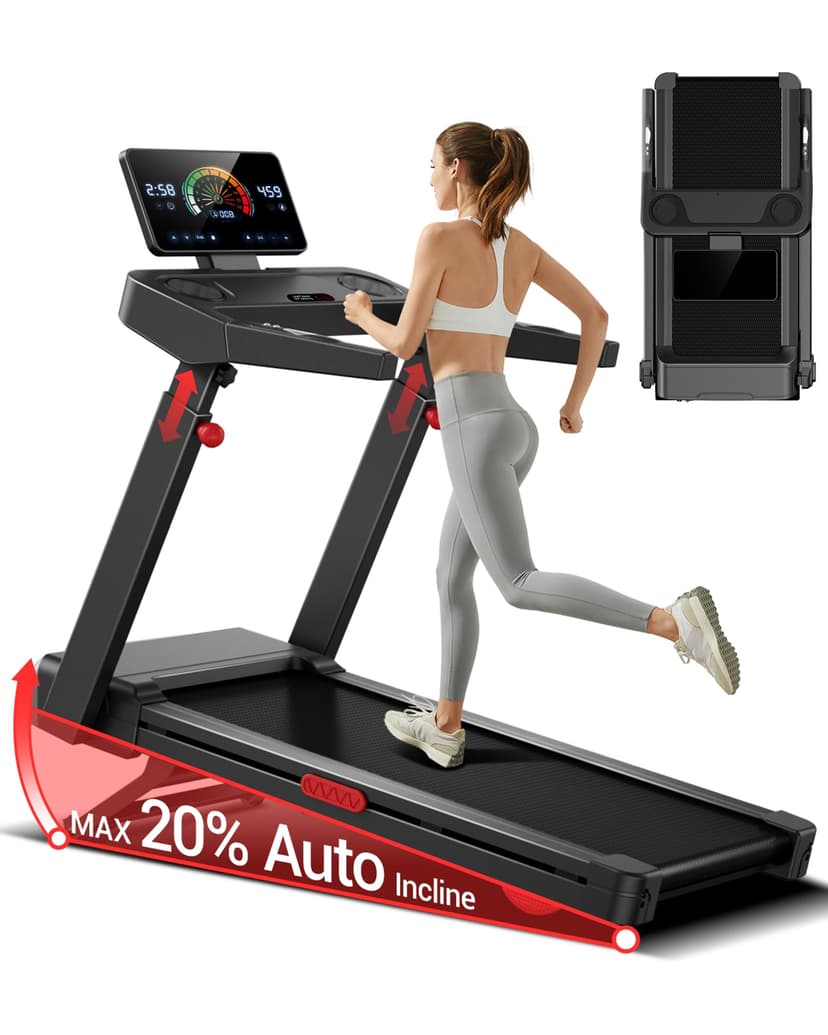 UMAY Fitness 20% Auto Incline Folding Treadmill for Home, 3.5HP Quiet Brushless, 400LBS Capacity, Extra-Wide Running Area
