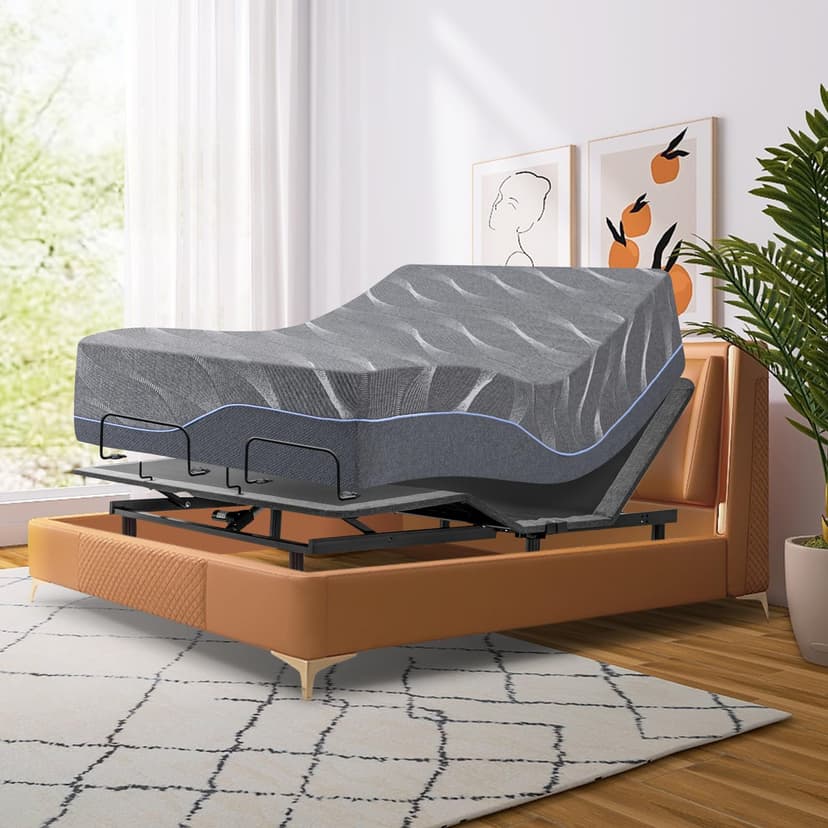 Full Size Adjustable Bed Frame,14 Inch Grey Gel Memory Foam Mattress, Adjustable Bed Base with Adjustable leg height,Separate Head/Foot Lift, Anti-Snore/Zero Gravity,Easy Assembly, Smart Electric Beds