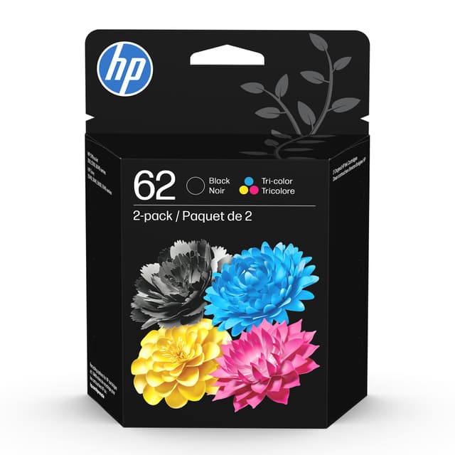 HP 62 Black/Tri-Color Ink (2-Pack) | Works with Envy 5540, 5640, 5660, 7640, OfficeJet 5740, 8040, OfficeJet Mobile 200, 250 | Instant Ink Eligible | N9H64FN | Packaging May Vary