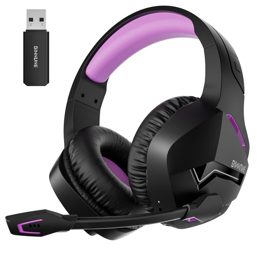 BINNUNE 2.4GHz Wireless Gaming Headset, Bluetooth 5.3 Gaming Headphones with Noise Canceling Mic, 120H Ultra-Long Battery, 50mm Drivers, Multi-Platform for PC / PS5 /PS4/ Switch/Mobile, Purple