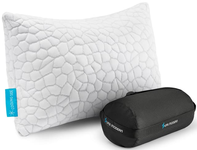 Cooling Pillow Camping Size 1 Pack, Adjustable Bed Pillows for Sleeping, Small Shredded Memory Foam Pillow for Backpacking Hiking, Airplane, Medium Firm Camping Travel Pillow with Washable Cover
