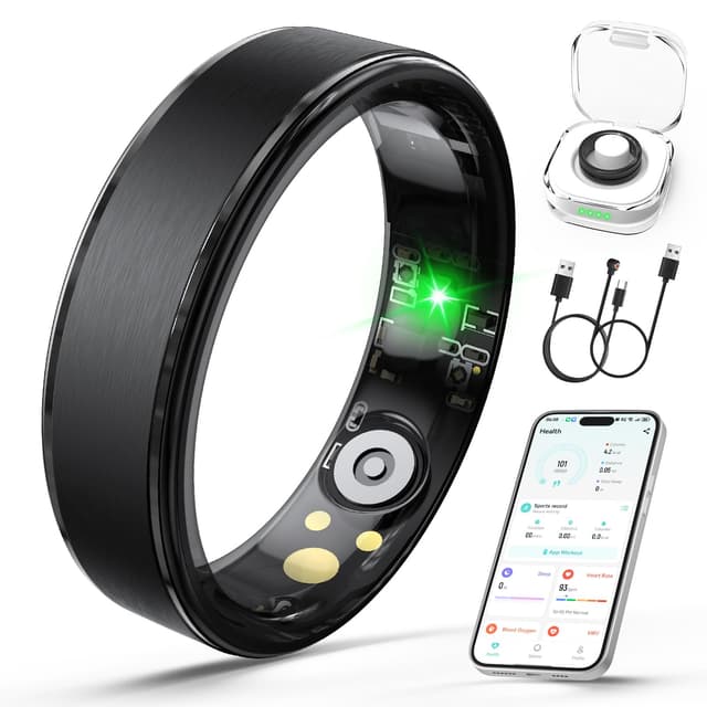 Giwbeiv Smart Ring for Women Men, Health Fitness Tracker Ring with Heart Rate/Sleep Tracker/Blood Oxygen/HRV/Stress/Calorie/Steps, IP68 Waterproof for iOS & Android, No APP Fees(Black,10#)