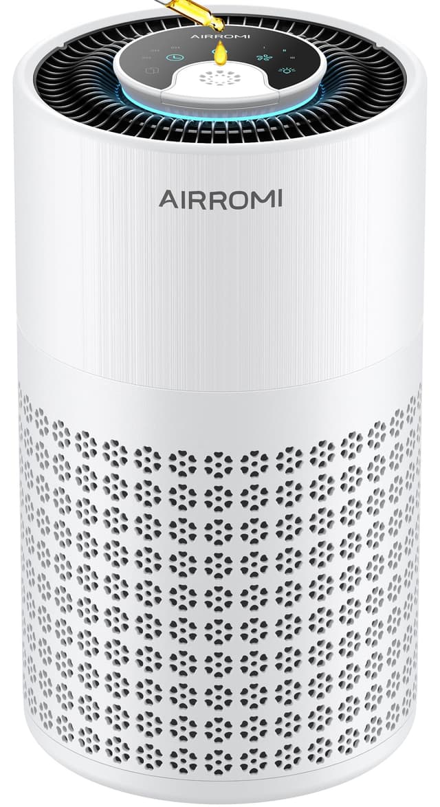 AIRROMI Air Purifier for Bedroom with HEPA 3-in-1 Filter, Pet Air Purifier for Home Cat Pee Smell, Covers Upto 990 Ft², Quiet 360° intake Air Cleaner for pet hair,allergies,Dust,Smoke A2001 White