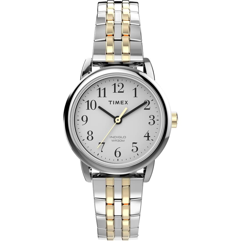 Timex Women's Easy Reader 25mm Watch – Silver-Tone Case White Dial with Two-Tone Expansion Band
