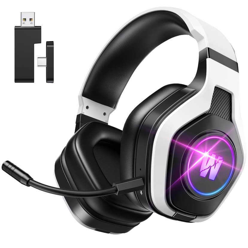 WolfLawS Wireless Gaming Headset for PS5, PC, PS4, 2.4G/Bluetooth Gaming Headphones with Noise Canceling Microphone, USB and Type-C Connector, 7.1 Surround Sound, RGB Lighting, 60H Battery