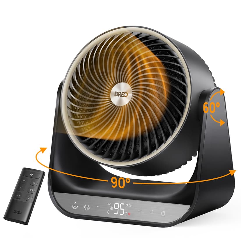 DREO Whole Room Heater 714, 60° Vertical & 90° Horizontal 3D Oscillating Heating, 12 ft/s Long-Range Circulator, 3 Heat & 3 Fan Settings, Space Heaters for Indoor Use, Bedroom, Office, Black