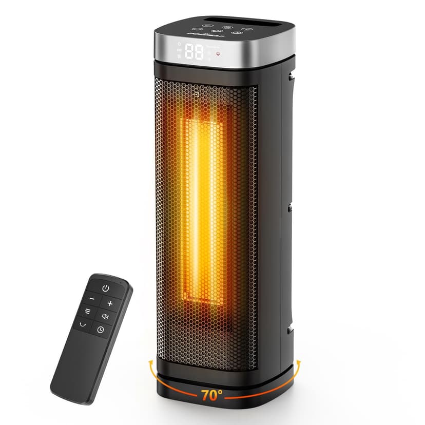 17 Inches Space Heater, 1500W Electric Heaters for Indoor Use with Thermostat, 70° Oscillation, 5 Modes, Remote, 12H Timer, Quiet Portable Heater for Office, Bedroom, Large Room