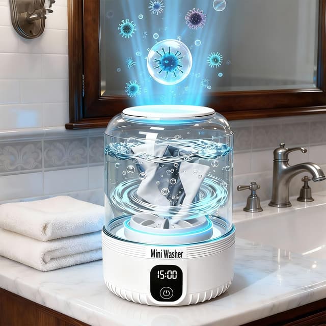 Portable Washing Machine Upgraded Mini Washer Deep Clean for Socks Underwear Baby Clothes Small Laundry Apartment Solo Travel Camping Hotel White