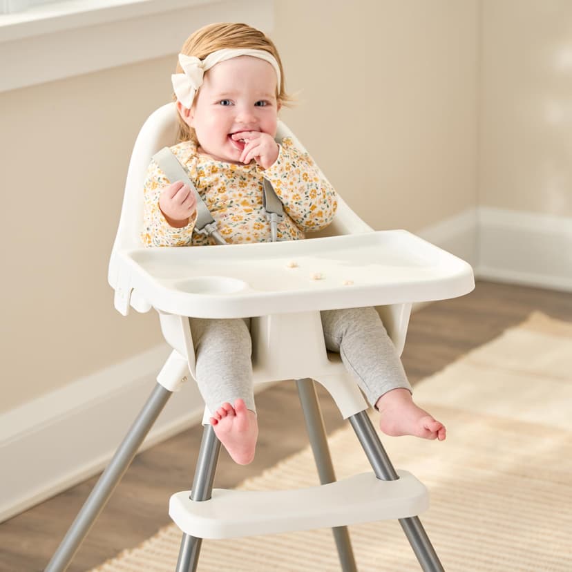 Regalo Baby Basics® High Chair for Babies and Toddlers, Baby High Chair with Removable Oversized Tray & Cup Holder, 5-Point Harness, Easy to Clean Toddler High Chair, White