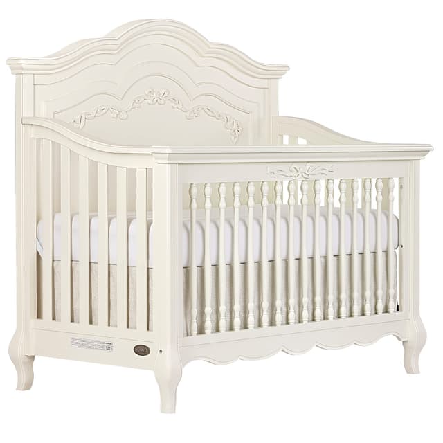 évolur Aurora 5-in-1 Convertible Full-Size Baby Crib in Ivory Lace, GreenGuard Gold & JPMA, 3 Mattress HeightsRibbon Bow Scrollwork & Queen Anne Feet, Converts to Toddler, Day & Full-Size Bed