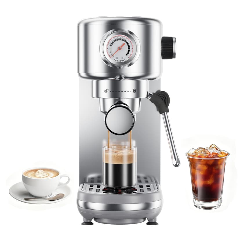 atatix Espresso Machine Upgrade, 20 Bar Compact Espresso Coffee Machine with Milk Frother, Stainless Steel Coffee Maker with 44oz Removable Water Tank & Fast Heat System for Cappuccino, Latte