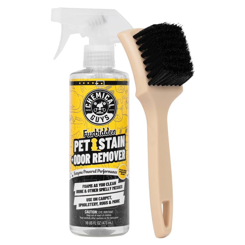 Chemical Guys Pet Mess Cleaning Kit, Furbidden Odor Eliminator 16 oz with Interior Detailing Brush Cleans, Pet Smells, Hair and Light Dirt for Cars Trucks SUVs Home Interiors and Upholstery Care