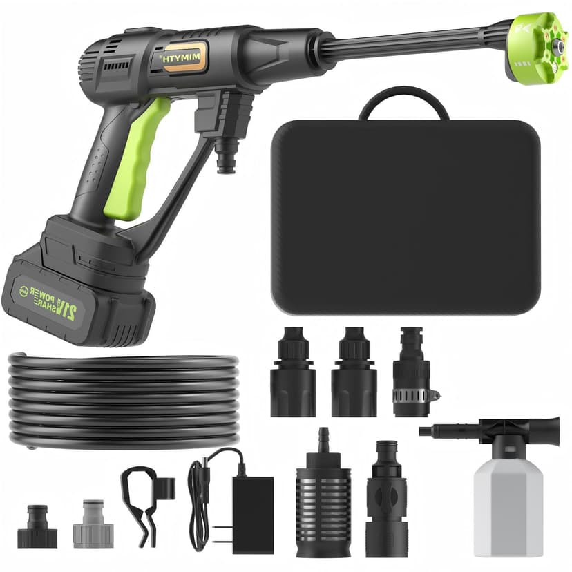 Cordless Pressure Washer Battery Powered; 990PSI Cordless Power Washer with 6-in-1 Nozzle, 23FT High-Elastic Hose, 21V Battery&Charger; Home Portable Handheld Pressure Washer Cleaner (Evergreen)