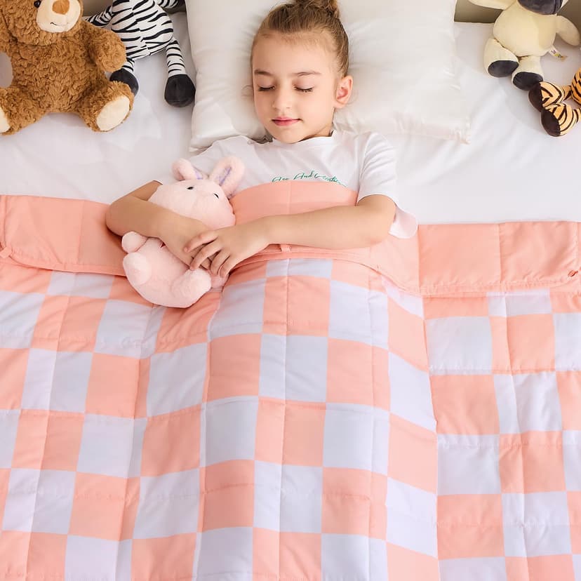 yescool Pink Checkered Weighted Blanket 10 Pounds Plaid Weighted Throw Blanket, Twin Heavy Blanket for Sleeping, Tartan Bed Throw Blanket Gift for 80-110lbs, 40"x60"