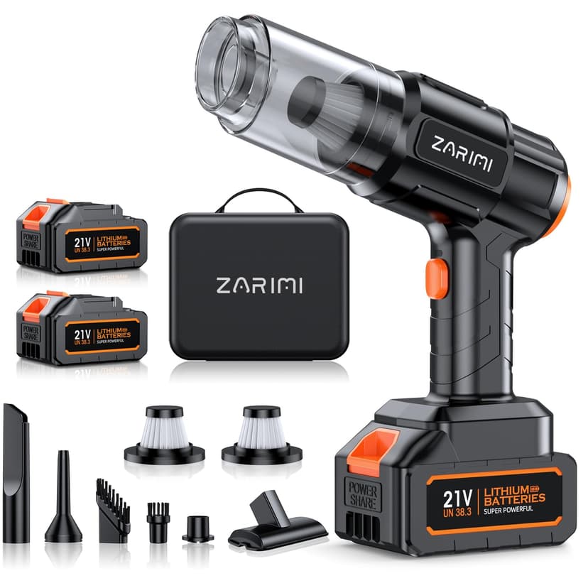 ZARIMI Car Vacuum Portable Cordless, 50000Pa High Power Rechargeable Dust Buster with 2 Batteries & Charger, 6-in-1 Handheld Vacuum Cleaners for Home, Car, Pet Hair, Keyboard, Graphite Black