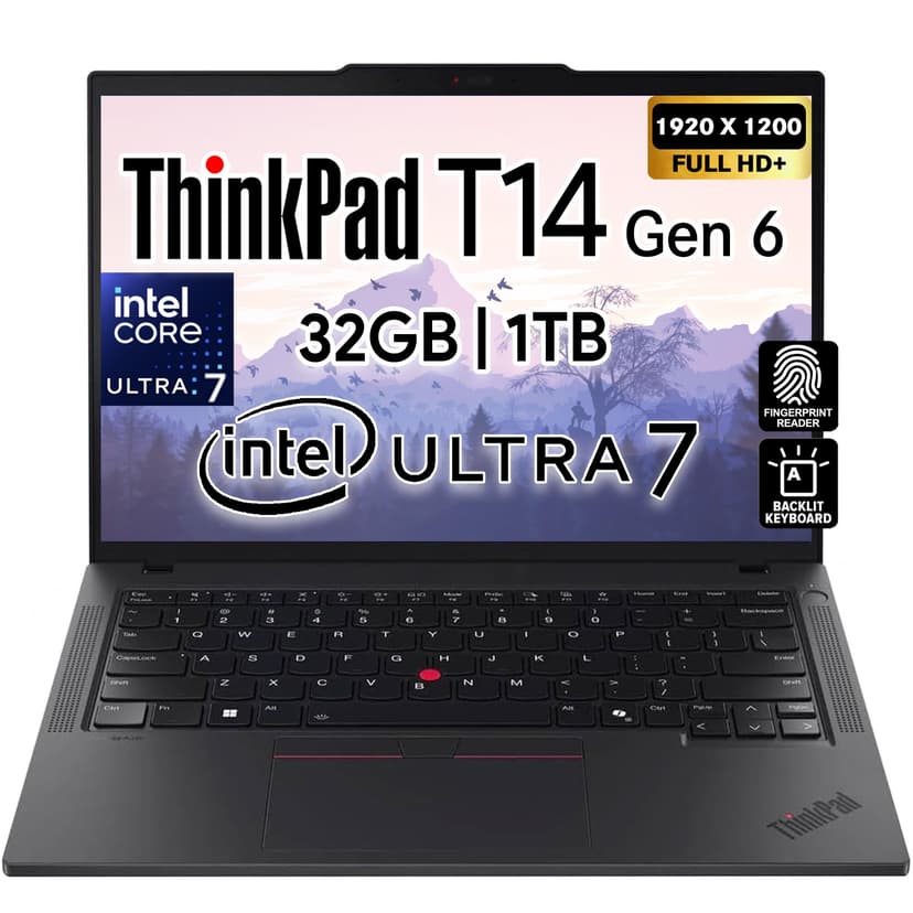 Lenovo ThinkPad T14 Gen 6 Business Laptop 14" FHD+ IPS, Intel Ultra 7 255U, 32GB DDR5 RAM, 1TB SSD, 5MP Webcam, Fingerprint, Backlit, Wi-Fi 6E, 2 Thunderbolt 4, AI PC, W11P