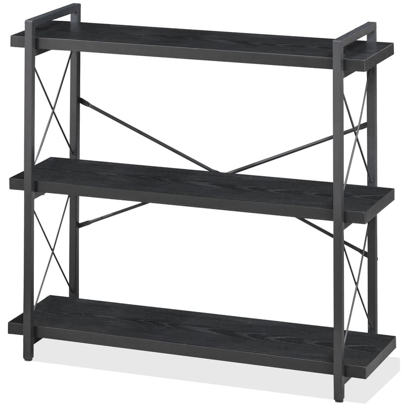 HCHQHS Bookshelf, 3-Tier Industrial Bookcase, Black Open Book Shelf, Freestanding Horizontal Bookshelves with Metal Frame