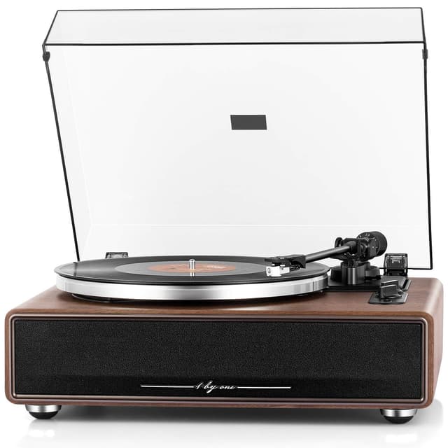 1 by ONE High Fidelity Belt Drive Turntable with Built-in Speakers, Vinyl Record Player with Magnetic Cartridge, Wireless Playback and Aux-in Functionality, Auto Off