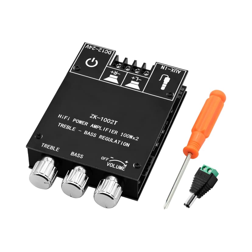 ZK-1002T 100W+100W Bluetooth Amplifier Board with Treble and Bass Control, 2.0 Channel Stereo Audio Mini Power Amplifier Board, TPA3116D2 Chip DC 9-24V, BT and AUX Inputs for DIY Wireless Speakers