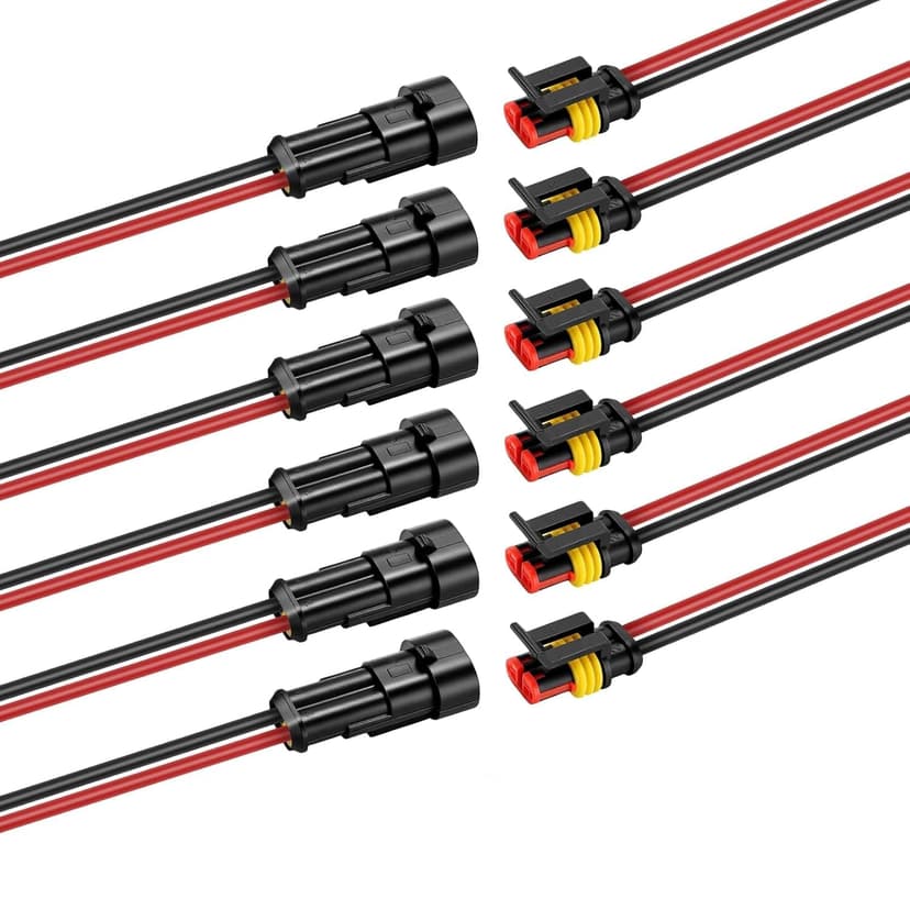 2 Pin Waterproof Connectors 14AWG, 6 Sets 2 Wire Connector with Male and Female Quick Disconnect, for Automotive Marine Motorcycle Wiring (2pin)
