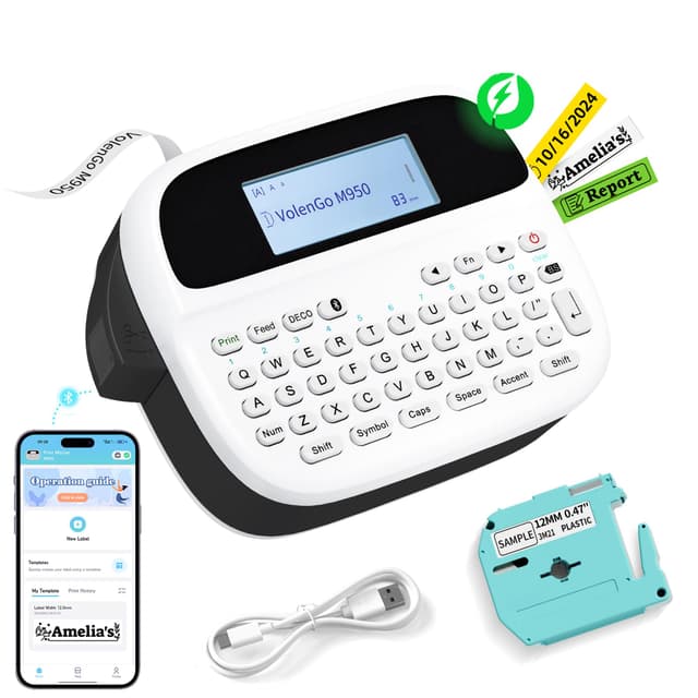 VolenGo Label Maker Machine with-Tape, Rechargeable Label Maker Waterproof-Labels, Backlit Bluetooth Labeler, M950 12mm Portable Labeling Maker for Home Organization Office School Teacher Supplies