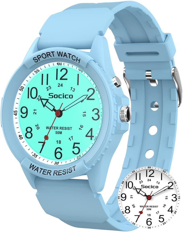 SOCICO Watch for Men Women Big Face Classic Analog Quartz Sports Backlight Unisex Waterproof Nurse Watch for Medical Army Military Time with Second Hand Easy to Read Casual Wristwatch