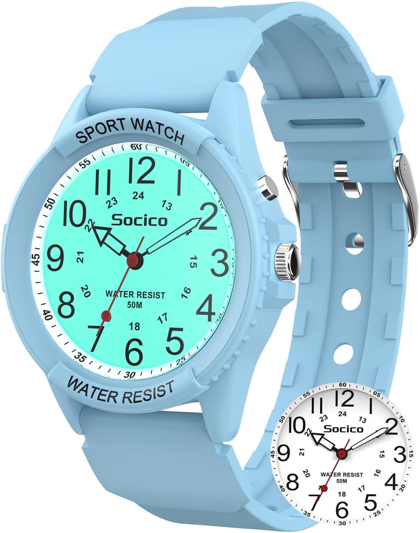 SOCICO Watch for Men Women Big Face Classic Analog Quartz Sports Backlight Unisex Waterproof Nurse Watch for Medical Army Military Time with Second Hand Easy to Read Casual Wristwatch
