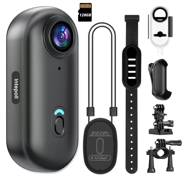 4K Mini WiFi Action Camera 128GB Thumb POV Portable Body Cam Wearable Video Recorder with IPX7 Waterproof Underwater Camcorder, Helmet Mount, Magnetic Sport DV for Bike Cycling, Pet, Vlogging(Black)