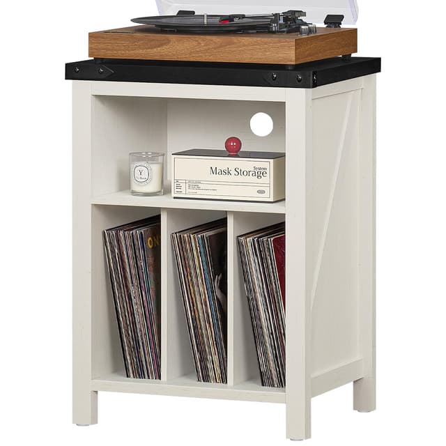 Joaxswe Record Player Stand with Vinyl Record Storage,White Record Player Table Holds up to 160 Albums,Large Wood Turntable Stand Cabinet Dispaly Shelf for Living Room,Bedroom,Office