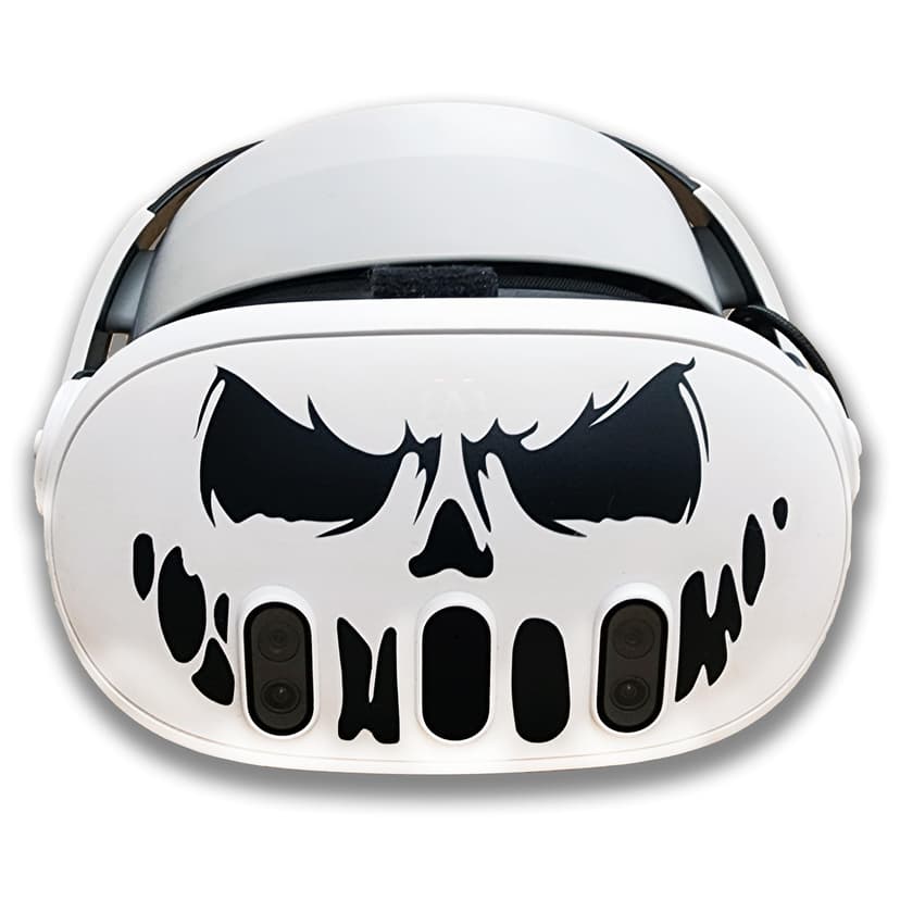Quest 3 Compatible VR Headset Skull Face Vinyl Decal, Skull Design Skin, Black. Easy Application.