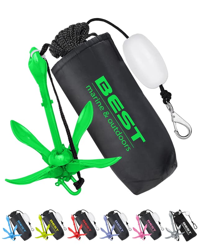 Best Marine and Outdoors Kayak Anchor, 3.5 Pound Anchor System Kit for Kayaks, Canoes, SUP Paddle Boards & Jet Skis, Fishing, Boating & Kayaking Accessories (Green)
