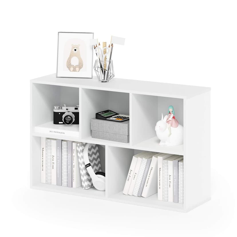 Furinno LUDER Book Shelf, 5-Cube Bookshelf, Reversible Bookcase, 9.4 x 19.5 x 31.5, for Living Room, Bedroom, Home Office, White