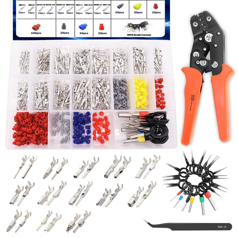 maierke 535PCS 26Type Pin Connectors Kit with Crimping Pliers 26-16AWG,Car Electrical Wire Pins 1/1.5/1.8/2.2/2.8/3.5mm Automotive Pin Connectors Kit Wire Removal Non-Insulated Plug