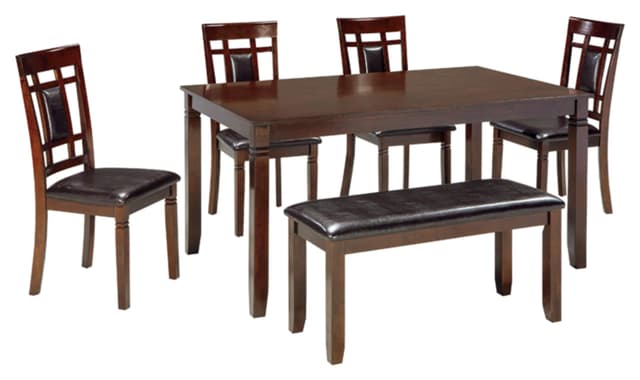 Signature Design by Ashley Bennox Dining Room Table and Chairs with Bench (Set of 6), Brown