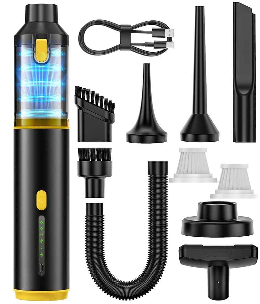 Car Vacuum Portable Cordless Handheld Vacuum Cleaner 4-in-1 Mini Cordless Vacuum with 2 Suction Modes and 16800pa Suction Power Blowing & Inflating 2 Modes Handheld Vacuum for Car, Desk, Keyboards