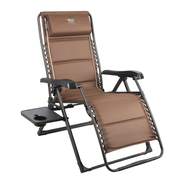 TIMBER RIDGE Zero Gravity Chairs, Folding Recliner Chair Padded with Cup Holder and Headrest, Adjustable Lounge Reclining Chair for Outdoor Camping Lawn Patio Indoor, Supports 350lbs, Brown