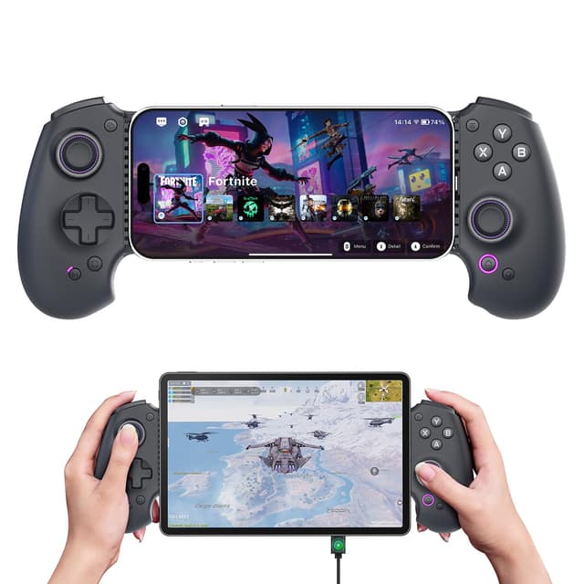 abxylute S9 Full-Size Gaming Phone Controller for iPhone 15/16/17, iPad Mini 6/7 Android Tablet Bluetooth TypeC Mobile Gamepad Free Button Mapping Genshin Impact, Hall Effect Joystick (black)